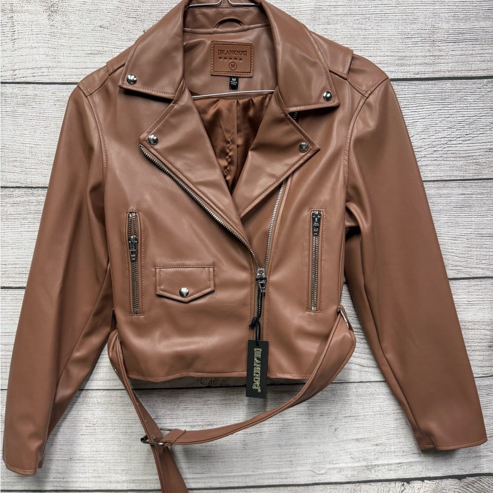NWT BLANK NYC  moto jacket  vegan zip close belted Size M